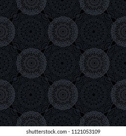 Seamless Ethnic Pattern with Mandalas. Arabesque Rapport for Print, Calico, Chintz, Wallpaper. Damask Motif in Vintage Style. Seamless Texture for Ethnic Design.