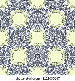 Seamless Ethnic Pattern with Mandalas. Arabesque Rapport for Print, Calico, Chintz, Wallpaper. Damask Motif in Vintage Style. Seamless Texture for Ethnic Design.