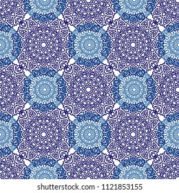 Seamless Ethnic Pattern with Mandalas. Arabesque Rapport for Print, Calico, Chintz, Wallpaper. Damask Motif in Vintage Style. Seamless Texture for Ethnic Design.