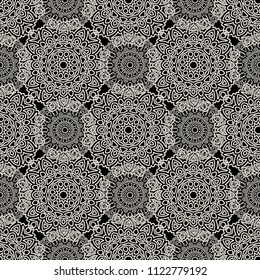 Seamless Ethnic Pattern with Mandalas. Arabesque Rapport for Print, Calico, Chintz, Wallpaper. Damask Motif in Vintage Style. Seamless Texture for Ethnic Design.