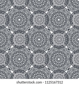 Seamless Ethnic Pattern with Mandalas. Arabesque Rapport for Print, Calico, Chintz, Wallpaper. Damask Motif in Vintage Style. Seamless Texture for Ethnic Design.