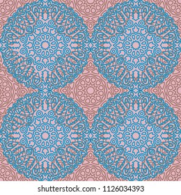 Seamless Ethnic Pattern with Mandalas. Arabesque Rapport for Print, Calico, Chintz, Wallpaper. Damask Motif in Vintage Style. Seamless Texture for Ethnic Design.