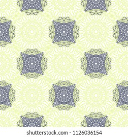 Seamless Ethnic Pattern with Mandalas. Arabesque Rapport for Print, Calico, Chintz, Wallpaper. Damask Motif in Vintage Style. Seamless Texture for Ethnic Design.