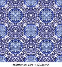 Seamless Ethnic Pattern with Mandalas. Arabesque Rapport for Print, Calico, Chintz, Wallpaper. Damask Motif in Vintage Style. Seamless Texture for Ethnic Design.