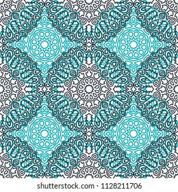 Seamless Ethnic Pattern with Mandalas. Arabesque Rapport for Print, Calico, Chintz, Wallpaper. Damask Motif in Vintage Style. Seamless Texture for Ethnic Design.