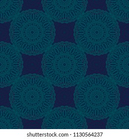 Seamless Ethnic Pattern with Mandalas. Arabesque Rapport for Print, Calico, Chintz, Wallpaper. Damask Motif in Vintage Style. Seamless Texture for Ethnic Design.