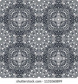 Seamless Ethnic Pattern with Mandalas. Arabesque Rapport for Print, Calico, Chintz, Wallpaper. Damask Motif in Vintage Style. Seamless Texture for Ethnic Design.