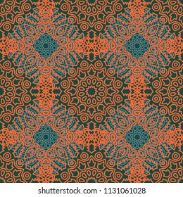 Seamless Ethnic Pattern with Mandalas. Arabesque Rapport for Print, Calico, Chintz, Wallpaper. Damask Motif in Vintage Style. Seamless Texture for Ethnic Design.