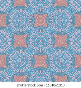 Seamless Ethnic Pattern with Mandalas. Arabesque Rapport for Print, Calico, Chintz, Wallpaper. Damask Motif in Vintage Style. Seamless Texture for Ethnic Design.