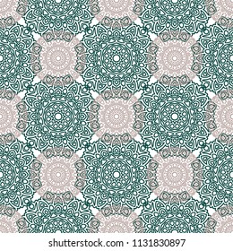 Seamless Ethnic Pattern with Mandalas. Arabesque Rapport for Print, Calico, Chintz, Wallpaper. Damask Motif in Vintage Style. Seamless Texture for Ethnic Design.