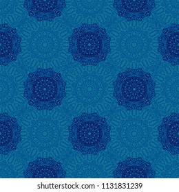 Seamless Ethnic Pattern with Mandalas. Arabesque Rapport for Print, Calico, Chintz, Wallpaper. Damask Motif in Vintage Style. Seamless Texture for Ethnic Design.