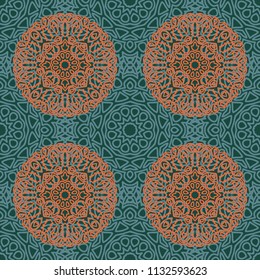 Seamless Ethnic Pattern with Mandalas. Arabesque Rapport for Print, Calico, Chintz, Wallpaper. Damask Motif in Vintage Style. Seamless Texture for Ethnic Design.