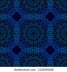 Seamless Ethnic Pattern with Mandalas. Arabesque Rapport for Print, Calico, Chintz, Wallpaper. Damask Motif in Vintage Style. Seamless Texture for Ethnic Design.