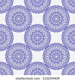 Seamless Ethnic Pattern with Mandalas. Arabesque Rapport for Print, Calico, Chintz, Wallpaper. Damask Motif in Vintage Style. Seamless Texture for Ethnic Design.