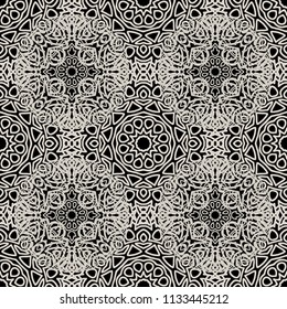 Seamless Ethnic Pattern with Mandalas. Arabesque Rapport for Print, Calico, Chintz, Wallpaper. Damask Motif in Vintage Style. Seamless Texture for Ethnic Design.