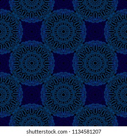 Seamless Ethnic Pattern with Mandalas. Arabesque Rapport for Print, Calico, Chintz, Wallpaper. Damask Motif in Vintage Style. Seamless Texture for Ethnic Design.