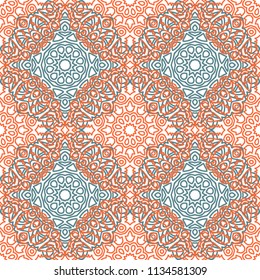 Seamless Ethnic Pattern with Mandalas. Arabesque Rapport for Print, Calico, Chintz, Wallpaper. Damask Motif in Vintage Style. Seamless Texture for Ethnic Design.