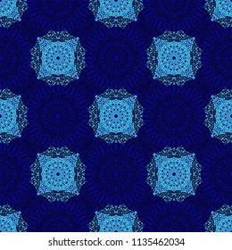 Seamless Ethnic Pattern with Mandalas. Arabesque Rapport for Print, Calico, Chintz, Wallpaper. Damask Motif in Vintage Style. Seamless Texture for Ethnic Design.