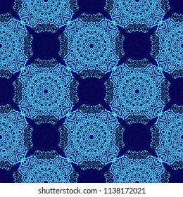 Seamless Ethnic Pattern with Mandalas. Arabesque Rapport for Print, Calico, Chintz, Wallpaper. Damask Motif in Vintage Style. Seamless Texture for Ethnic Design.
