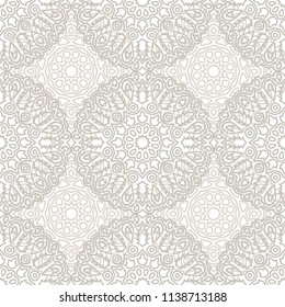 Seamless Ethnic Pattern with Mandalas. Arabesque Rapport for Print, Calico, Chintz, Wallpaper. Damask Motif in Vintage Style. Seamless Texture for Ethnic Design.