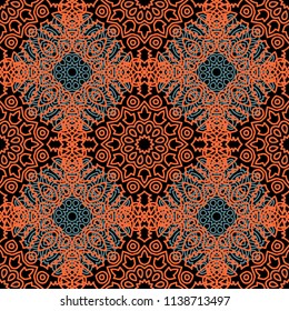 Seamless Ethnic Pattern with Mandalas. Arabesque Rapport for Print, Calico, Chintz, Wallpaper. Damask Motif in Vintage Style. Seamless Texture for Ethnic Design.