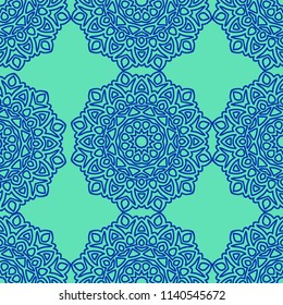 Seamless Ethnic Pattern with Mandalas. Arabesque Rapport for Print, Calico, Chintz, Wallpaper. Damask Motif in Vintage Style. Seamless Texture for Ethnic Design.