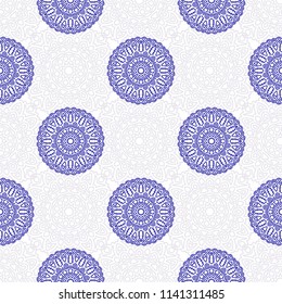 Seamless Ethnic Pattern with Mandalas. Arabesque Rapport for Print, Calico, Chintz, Wallpaper. Damask Motif in Vintage Style. Seamless Texture for Ethnic Design.