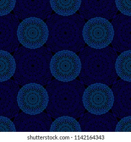 Seamless Ethnic Pattern with Mandalas. Arabesque Rapport for Print, Calico, Chintz, Wallpaper. Damask Motif in Vintage Style. Seamless Texture for Ethnic Design.