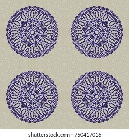 Seamless Ethnic Pattern with Mandalas. Arabesque Rapport for Print, Calico, Chintz, Wallpaper. Damask Motif in Vintage Style. Seamless Texture for Ethnic Design.
