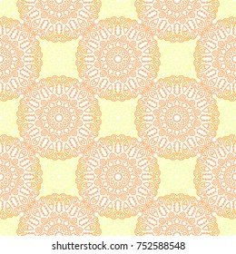 Seamless Ethnic Pattern with Mandalas. Arabesque Rapport for Print, Calico, Chintz, Wallpaper. Damask Motif in Vintage Style. Seamless Texture for Ethnic Design.
