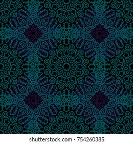 Seamless Ethnic Pattern with Mandalas. Arabesque Rapport for Print, Calico, Chintz, Wallpaper. Damask Motif in Vintage Style. Seamless Texture for Ethnic Design.