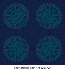 Seamless Ethnic Pattern with Mandalas. Arabesque Rapport for Print, Calico, Chintz, Wallpaper. Damask Motif in Vintage Style. Seamless Texture for Ethnic Design.