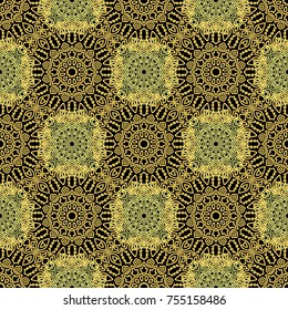 Seamless Ethnic Pattern with Mandalas. Arabesque Rapport for Print, Calico, Chintz, Wallpaper. Damask Motif in Vintage Style. Seamless Texture for Ethnic Design.