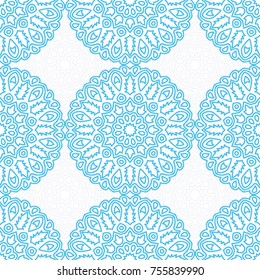 Seamless Ethnic Pattern with Mandalas. Arabesque Rapport for Print, Calico, Chintz, Wallpaper. Damask Motif in Vintage Style. Seamless Texture for Ethnic Design.