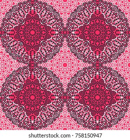 Seamless Ethnic Pattern with Mandalas. Arabesque Rapport for Print, Calico, Chintz, Wallpaper. Damask Motif in Vintage Style. Seamless Texture for Ethnic Design.
