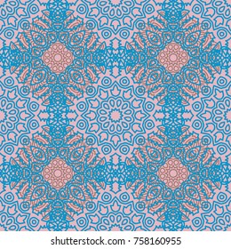 Seamless Ethnic Pattern with Mandalas. Arabesque Rapport for Print, Calico, Chintz, Wallpaper. Damask Motif in Vintage Style. Seamless Texture for Ethnic Design.
