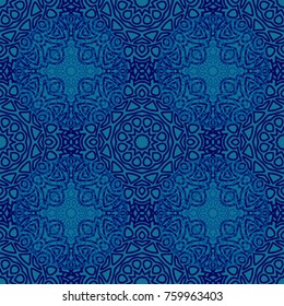 Seamless Ethnic Pattern with Mandalas. Arabesque Rapport for Print, Calico, Chintz, Wallpaper. Damask Motif in Vintage Style. Seamless Texture for Ethnic Design.