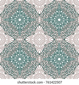 Seamless Ethnic Pattern with Mandalas. Arabesque Rapport for Print, Calico, Chintz, Wallpaper. Damask Motif in Vintage Style. Seamless Texture for Ethnic Design.