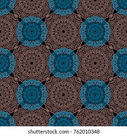 Seamless Ethnic Pattern with Mandalas. Arabesque Rapport for Print, Calico, Chintz, Wallpaper. Damask Motif in Vintage Style. Seamless Texture for Ethnic Design.