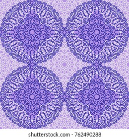 Seamless Ethnic Pattern with Mandalas. Arabesque Rapport for Print, Calico, Chintz, Wallpaper. Damask Motif in Vintage Style. Seamless Texture for Ethnic Design.