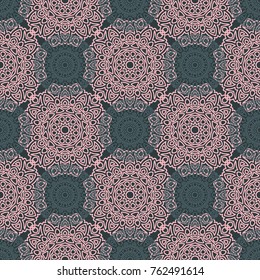 Seamless Ethnic Pattern with Mandalas. Arabesque Rapport for Print, Calico, Chintz, Wallpaper. Damask Motif in Vintage Style. Seamless Texture for Ethnic Design.