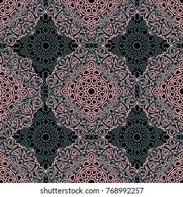 Seamless Ethnic Pattern with Mandalas. Arabesque Rapport for Print, Calico, Chintz, Wallpaper. Damask Motif in Vintage Style. Seamless Texture for Ethnic Design.