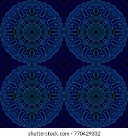 Seamless Ethnic Pattern with Mandalas. Arabesque Rapport for Print, Calico, Chintz, Wallpaper. Damask Motif in Vintage Style. Seamless Texture for Ethnic Design.