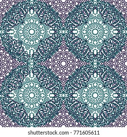 Seamless Ethnic Pattern with Mandalas. Arabesque Rapport for Print, Calico, Chintz, Wallpaper. Damask Motif in Vintage Style. Seamless Texture for Ethnic Design.