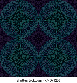 Seamless Ethnic Pattern with Mandalas. Arabesque Rapport for Print, Calico, Chintz, Wallpaper. Damask Motif in Vintage Style. Seamless Texture for Ethnic Design.