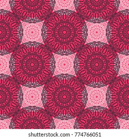Seamless Ethnic Pattern with Mandalas. Arabesque Rapport for Print, Calico, Chintz, Wallpaper. Damask Motif in Vintage Style. Seamless Texture for Ethnic Design.