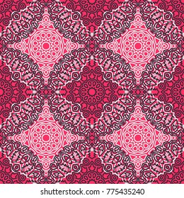 Seamless Ethnic Pattern with Mandalas. Arabesque Rapport for Print, Calico, Chintz, Wallpaper. Damask Motif in Vintage Style. Seamless Texture for Ethnic Design.