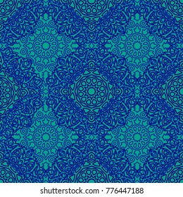 Seamless Ethnic Pattern with Mandalas. Arabesque Rapport for Print, Calico, Chintz, Wallpaper. Damask Motif in Vintage Style. Seamless Texture for Ethnic Design.