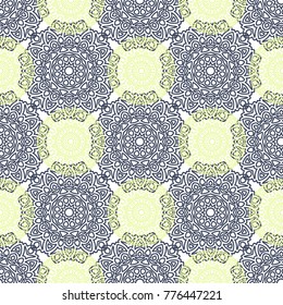 Seamless Ethnic Pattern with Mandalas. Arabesque Rapport for Print, Calico, Chintz, Wallpaper. Damask Motif in Vintage Style. Seamless Texture for Ethnic Design.