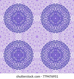 Seamless Ethnic Pattern with Mandalas. Arabesque Rapport for Print, Calico, Chintz, Wallpaper. Damask Motif in Vintage Style. Seamless Texture for Ethnic Design.